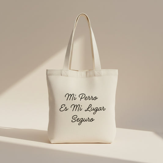 Eco Tote Bag Natural — “Mi Perro es Mi Lugar Seguro” • Bolsa Reforzada y Sostenible