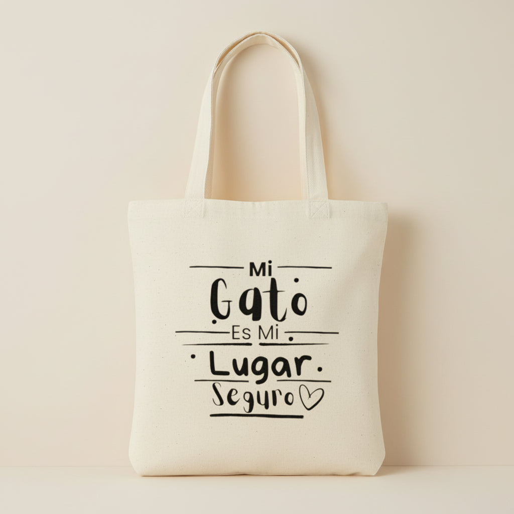 Tote Bag “Mi Gato es Mi Lugar Seguro” — Bolsa Orgánica para Cat Lovers